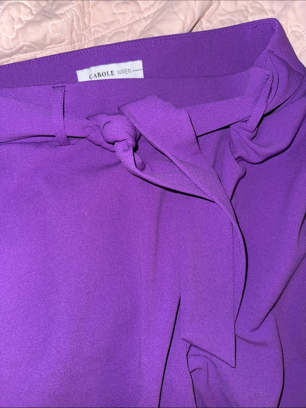 High-Rise Wide-Leg Pants with Self-Tie Waist in Purple - Picture 3 of 4